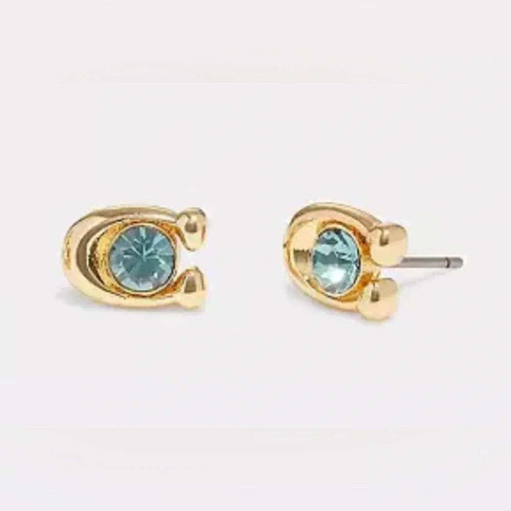 Lot of 2x EUC [Coach] Crystal Earrings, Lemon Charm Huggie & Signature Studs - Picture 3 of 12